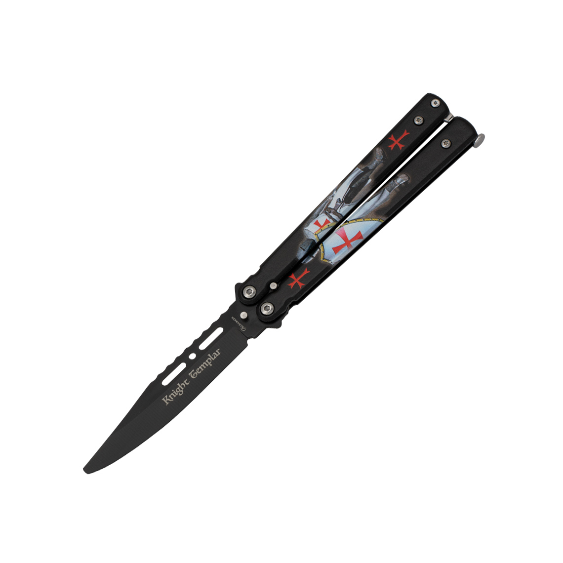 Navaja mariposa de entrenamiento con hoja negra templarios