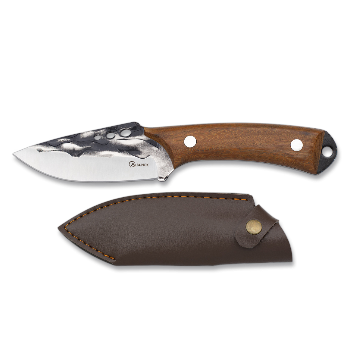 Cuchillo de caza con hoja ancha de 11.5 cm y mango de madera