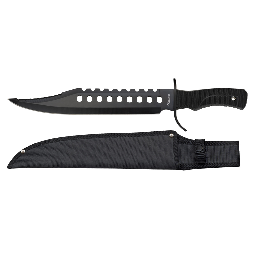 Cuchillo táctico con hoja negra de 30.5 cm y mango de fibra negra