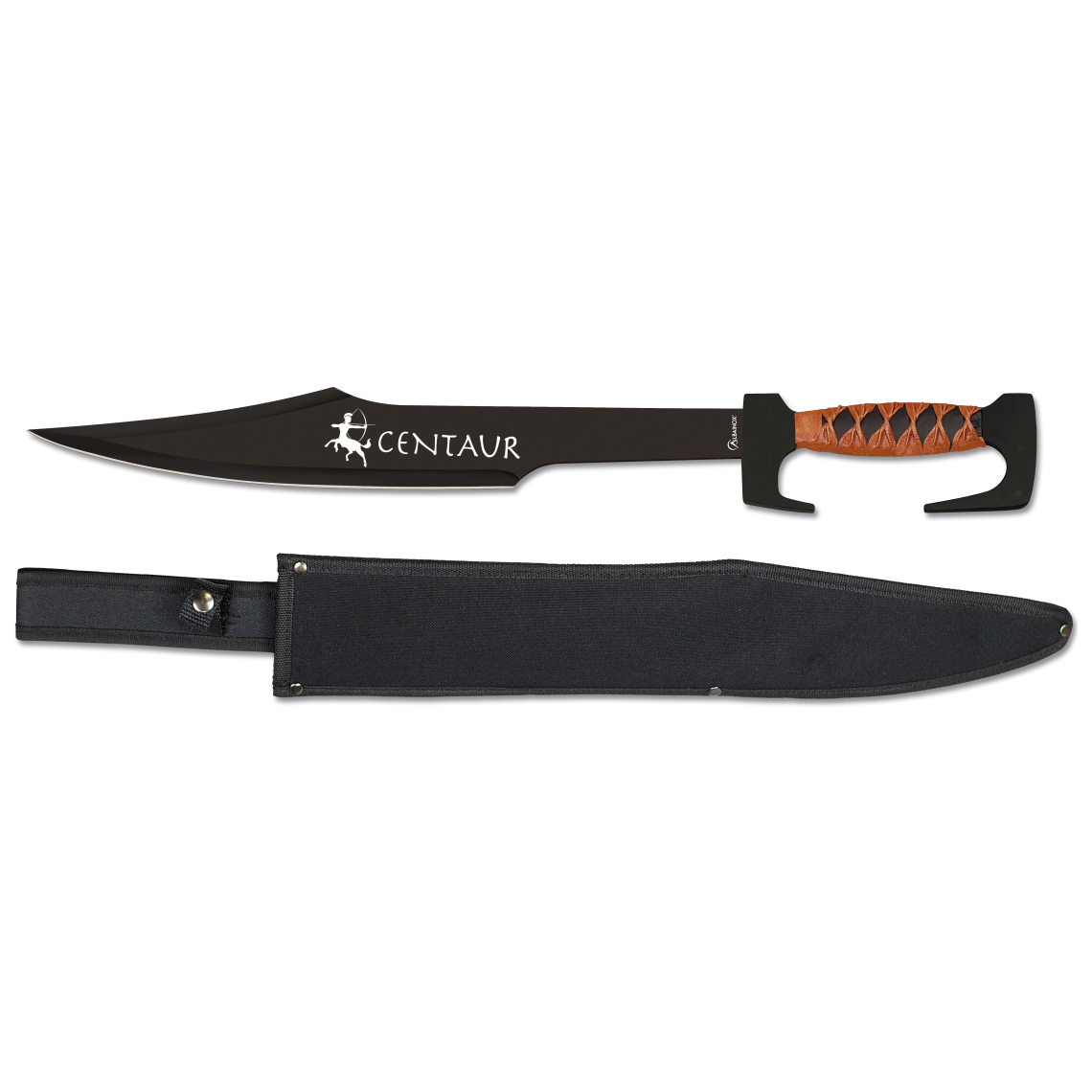 Machette tactique avec lame noire de 45,5 cm et manche en acier et cordon en similicuir