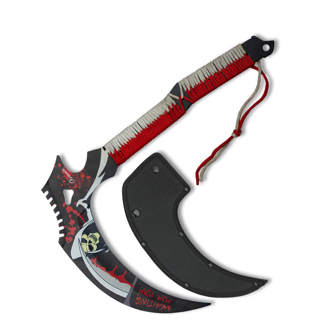 Hoz de 37 cm con mango encordado rojo y blanco