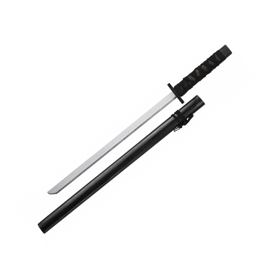 Katana de madera con mango negro y encordado negro y una longitud...