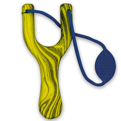 Tirachinas de madera lacada amarillo con goma azul