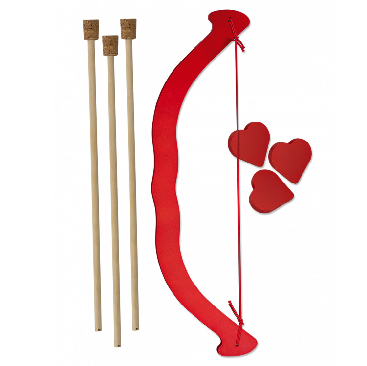 Arco de madera lacada roja con flechas de madera