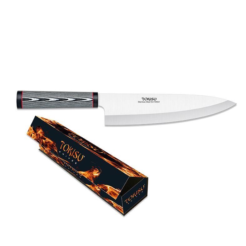 Cuchillo de cocina Gyuto con hoja de 21.5 cm y mango de G10 patrón damasco