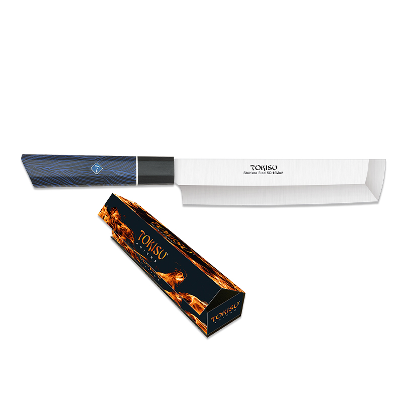 Faca de cozinha Nakiri com lâmina de 18 cm e cabo G10 azul e preto