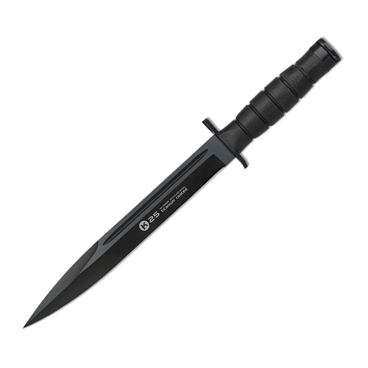 Faca tática K25 com lâmina preta de 26 cm e cabo G10 nero