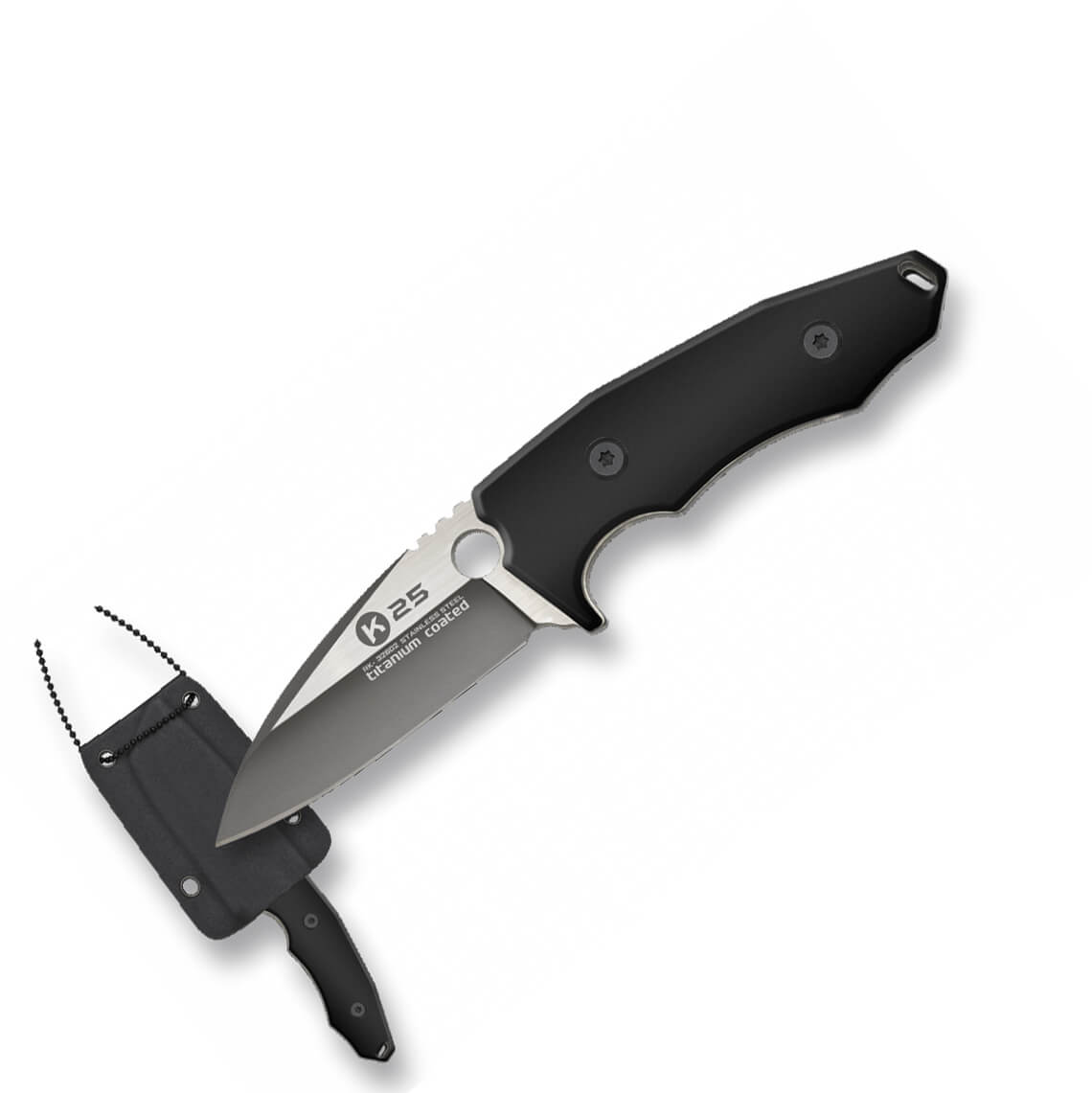 Cuchillo de cuello K25 con hoja de 7 cm y mango de G10 negro