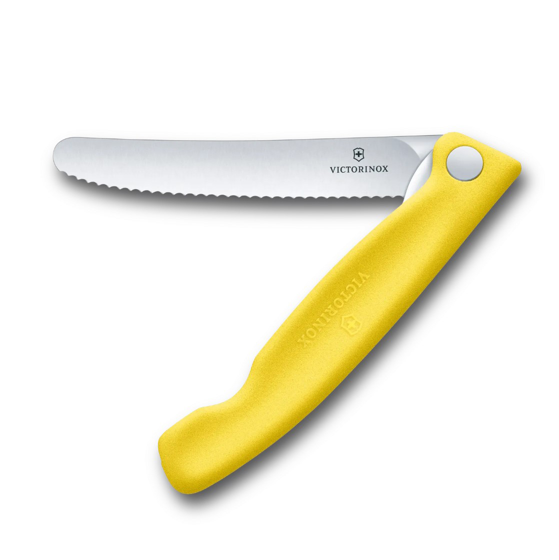 Cuchillo de mesa plegable Victorinox Swiss Classic filo dentado mango amarillo