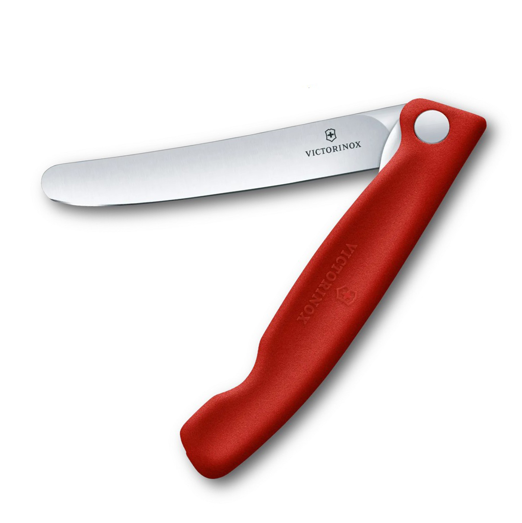 Faca de mesa dobrável Victorinox Swiss Classic com rebordo liso e cabo vermelho