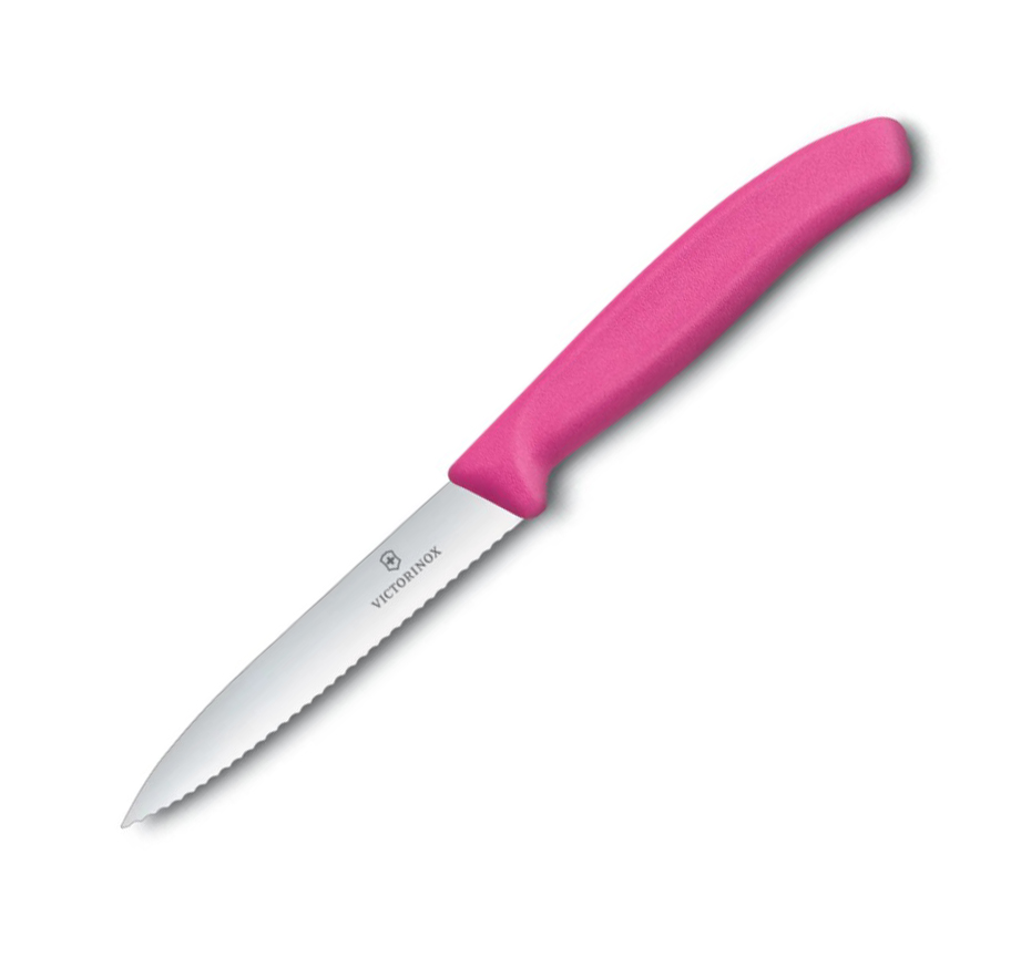 Cuchillo para verdura Victorinox de mango rosa con filo dentado y...