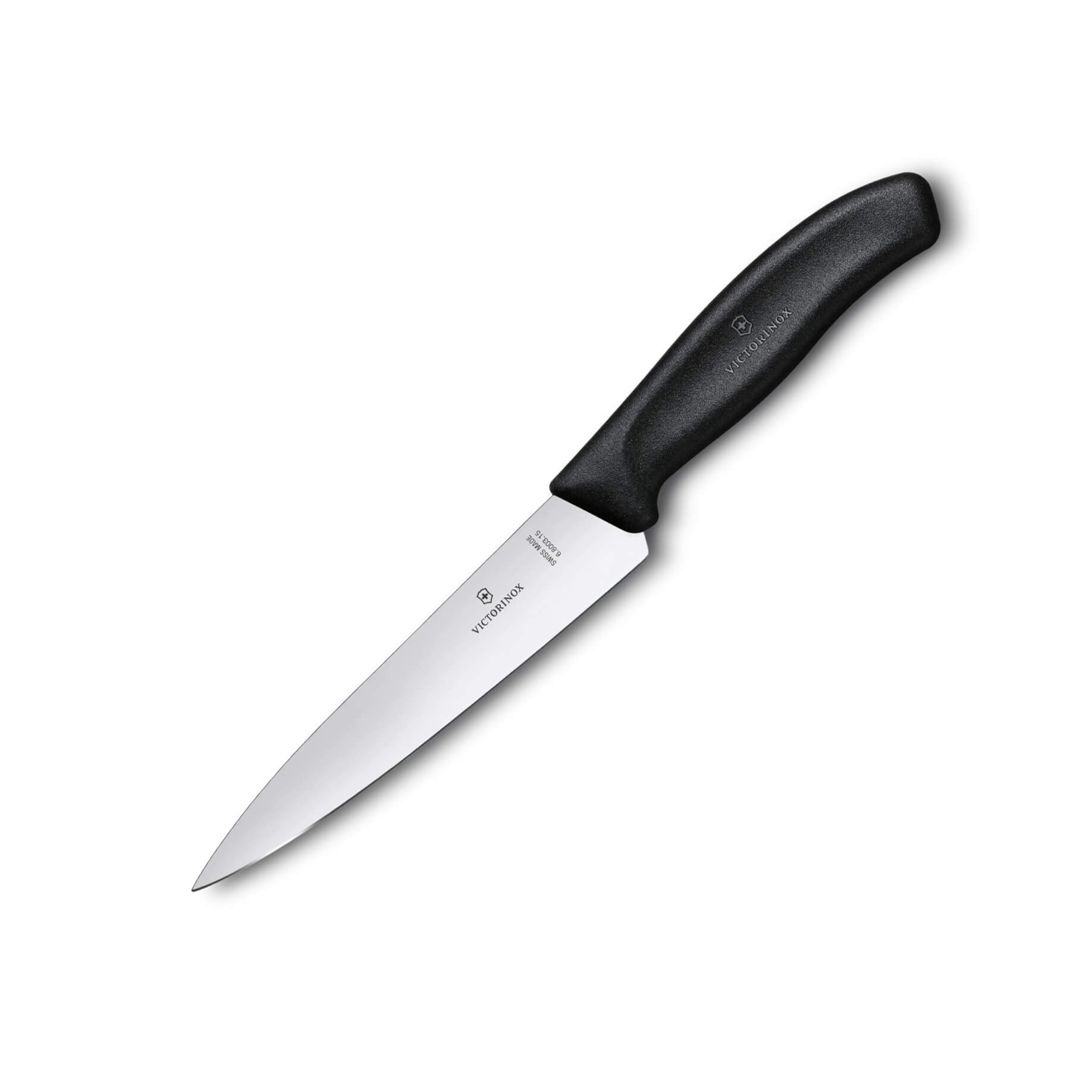Cuchillo de chef Victorinox de mango negro con hoja de 15 cm y fi...