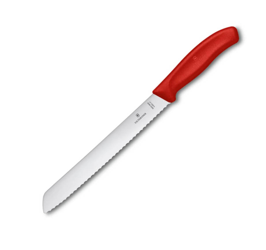 Cuchillo panero Victorinox de mango rojo con hoja de 21 cm y filo...