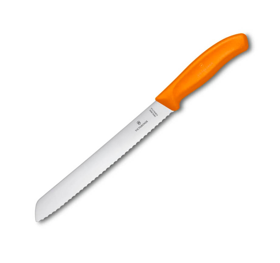 Cuchillo panero Victorinox de mango naranja con hoja de 21 cm y f...
