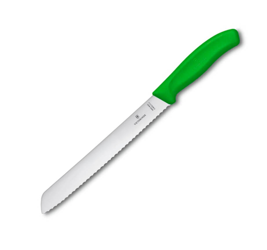 Cuchillo panero Victorinox de mango verde con hoja de 21 cm y fil...