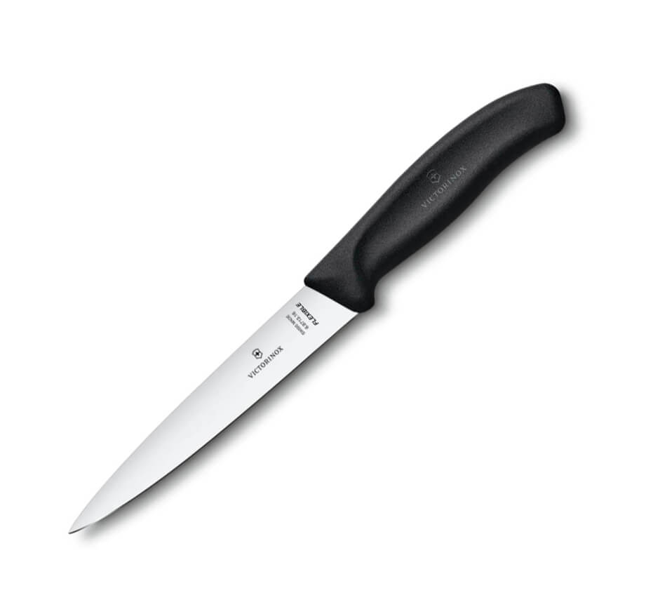 Cuchillo filetero Victorinox de mango negro con hoja de 16 cm y f...