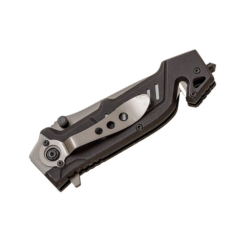 Canivete tática JKR PRO com cabo em alumínio emborrachado preto