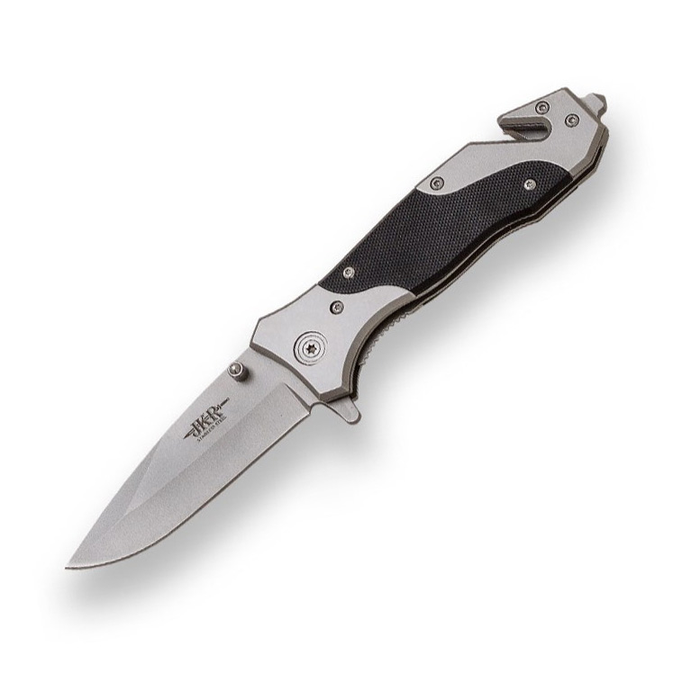 Navaja táctica con mango de fibra negro y hoja de 8.5 cm con line...