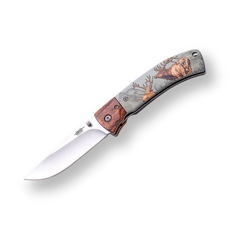 Navaja deportiva con mango de aluminio con ciervos 3D y hoja de 8...