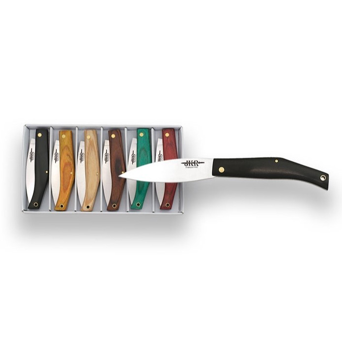 Set de 6 navajas con mango de madera prensada de distintos colore...