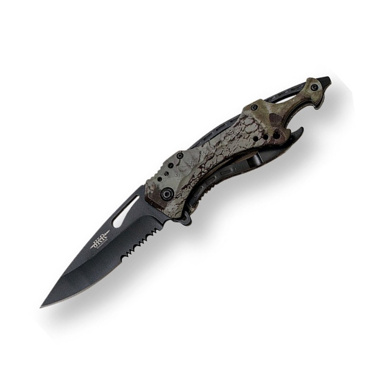 Navaja de rescate con mango de aluminio verde y hoja negra de 8.5...