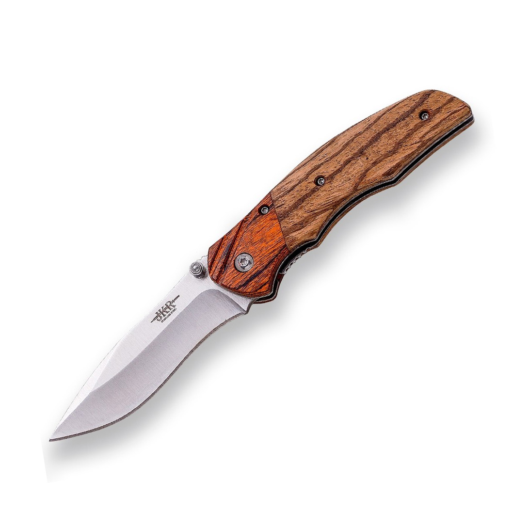 Navaja deportiva con mango de madera de zebrano con virola pakkaw...