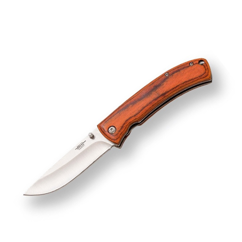 Navaja deportiva con mango de madera roja y hoja de 8.3 cm