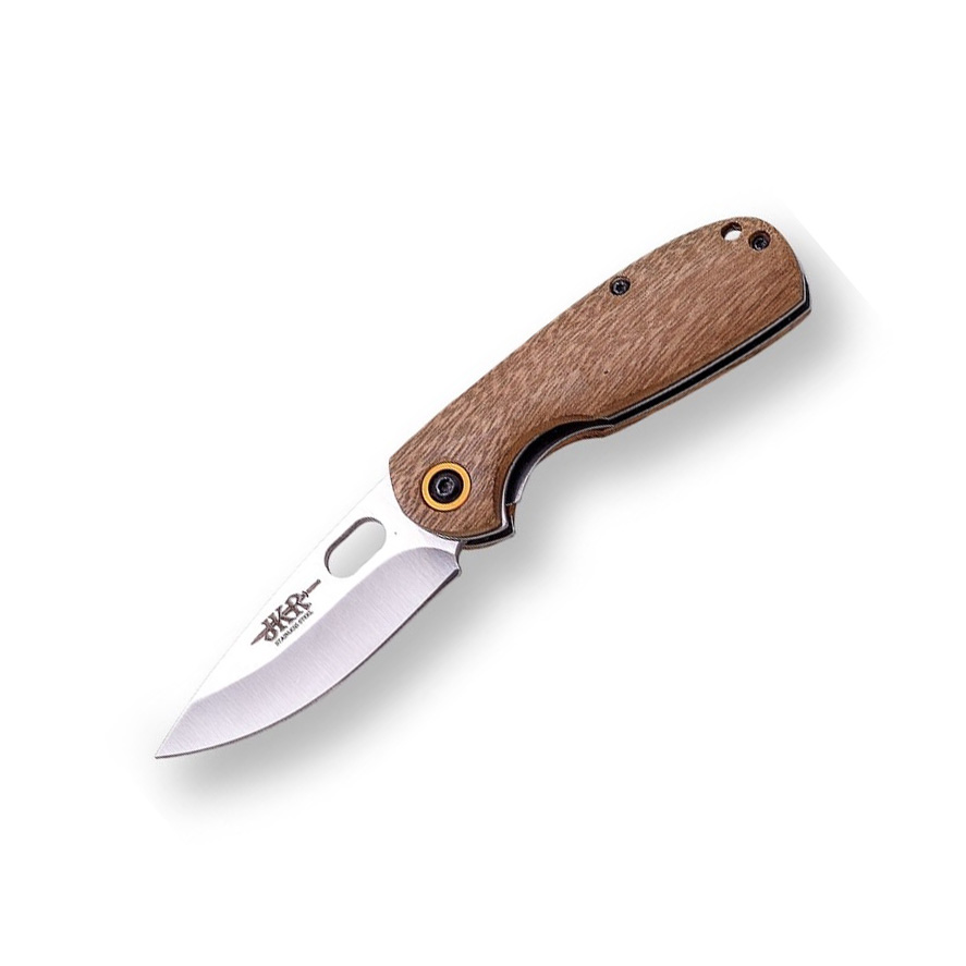 Navaja deportiva con mango de madera de zebrano y hoja de 6.5 cm