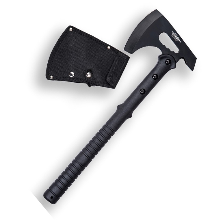 Hacha táctica JKR con hoja negra de acero inox y puño de fibra y ...
