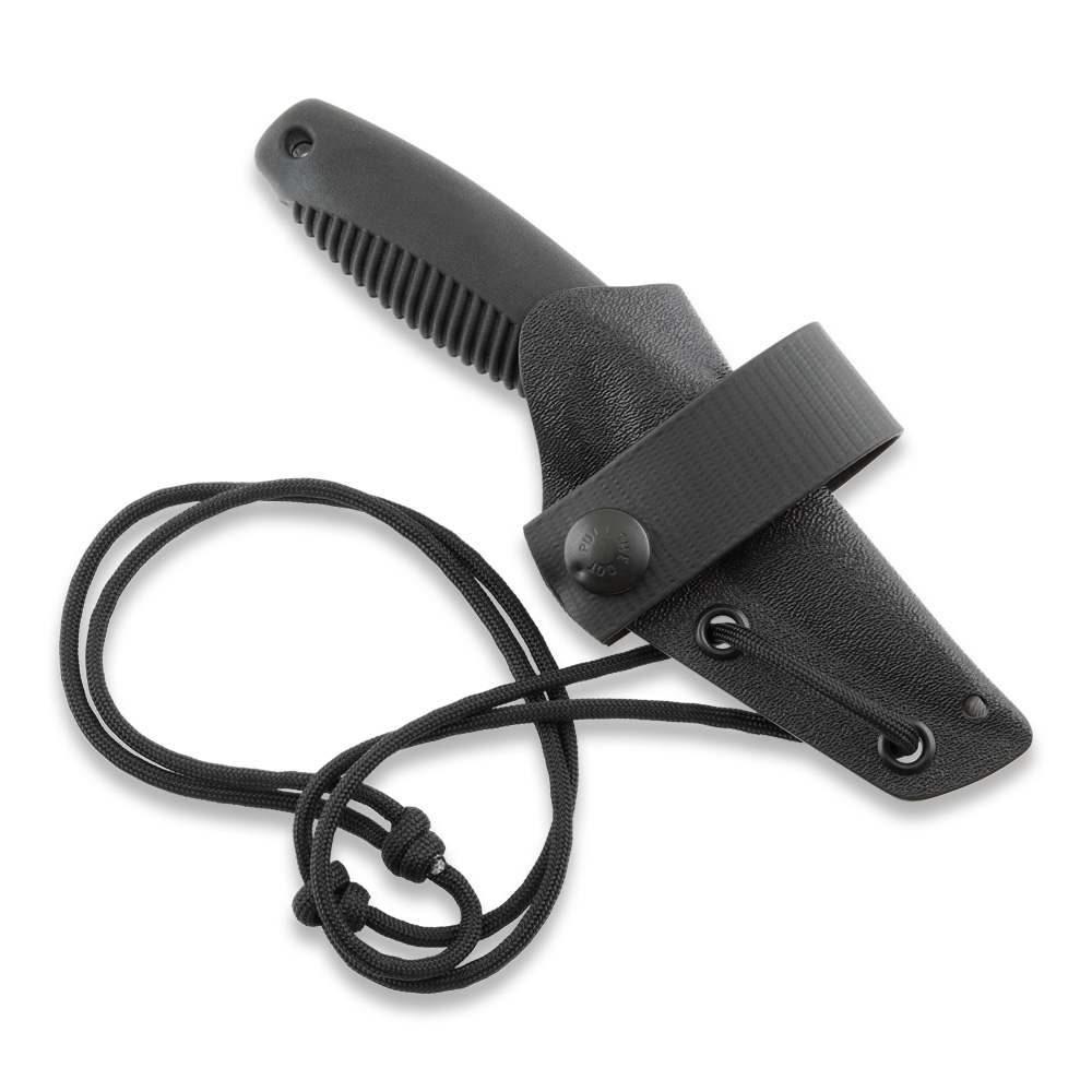 Cuchillo de supervivencia Peltonen M23 Ranger Cub con mango TPE negro y funda kydex