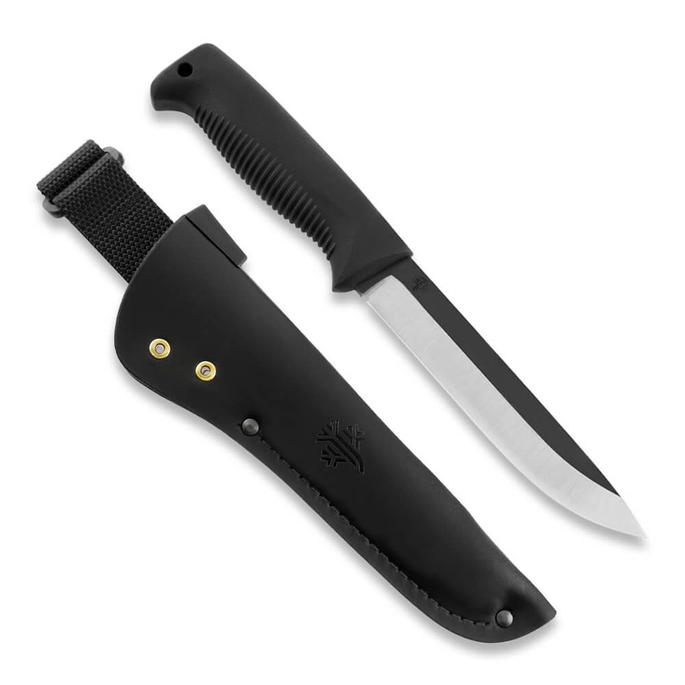 Cuchillo M95 Ranger Puukko con mango de TPE negro y funda de piel...