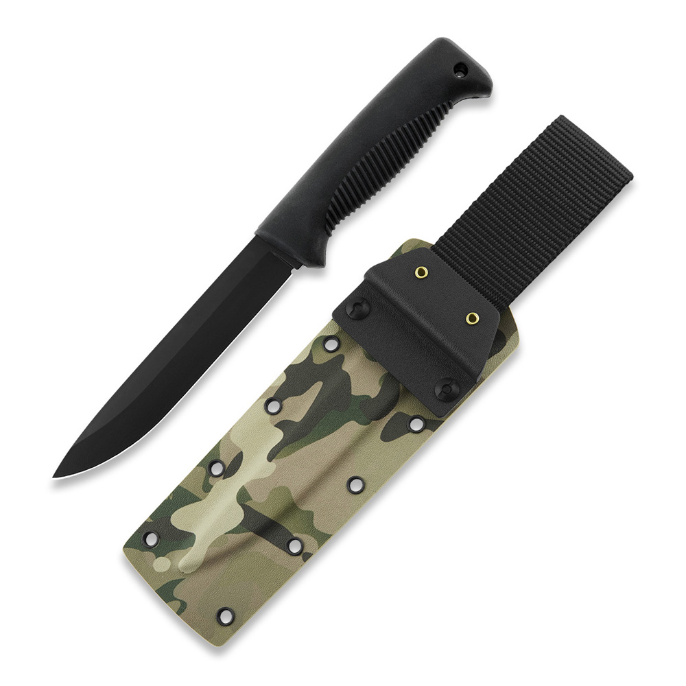 M95 Ranger Puukko knife with Teflon-coated blade, black TPE handle and multicam kydex sheath