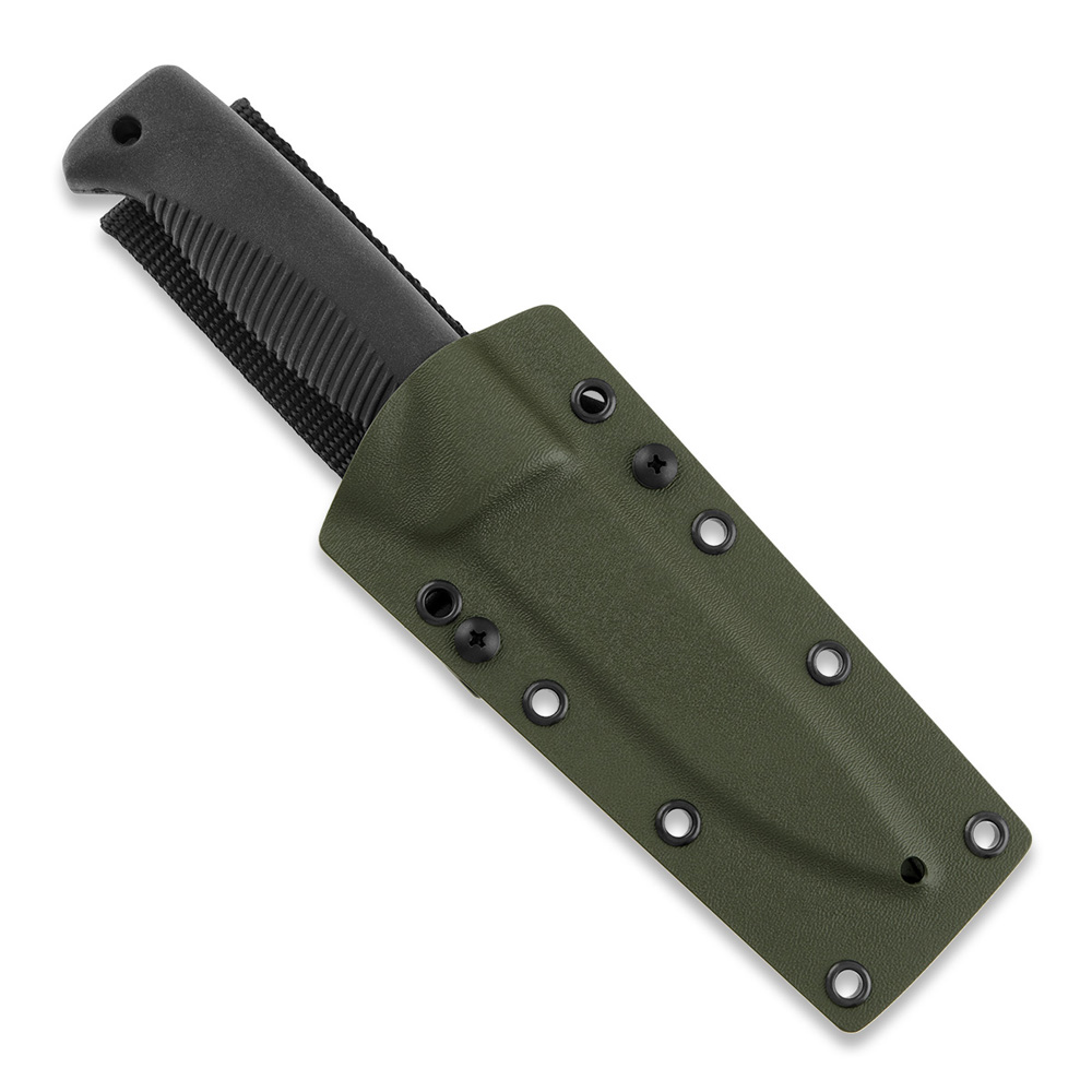 Faca Puukko M07 Ranger com revestimento PTFE preto na lâmina e cabo TPE preto e bainha kydex verde