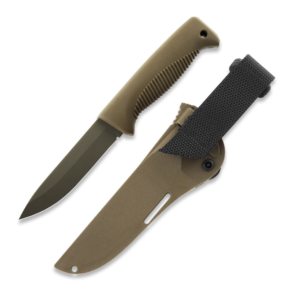 Puukko M07 Ranger tactical knife with 11.9 cm FDE cerakote blade, coyote TPE handle and coyote composite sheath