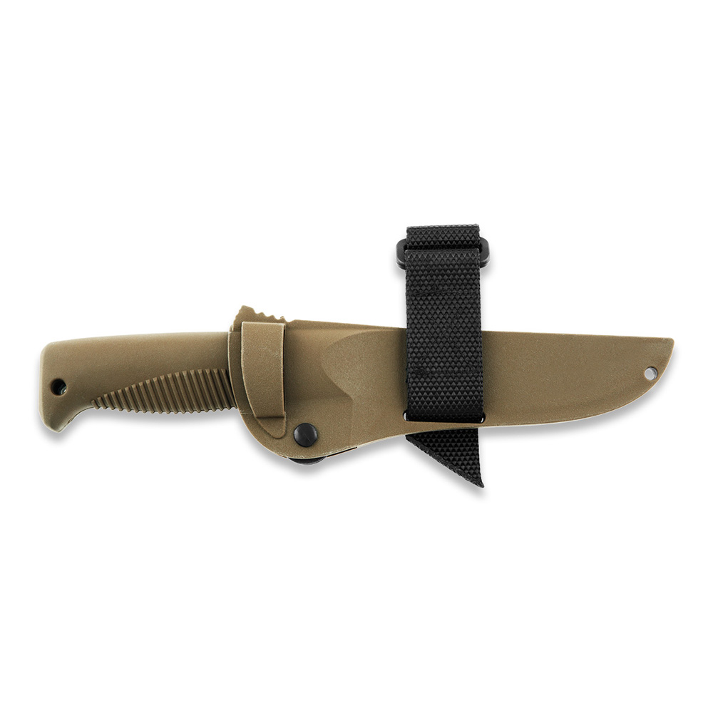 Puukko M07 Ranger tactical knife with 11.9 cm FDE cerakote blade, coyote TPE handle and coyote composite sheath