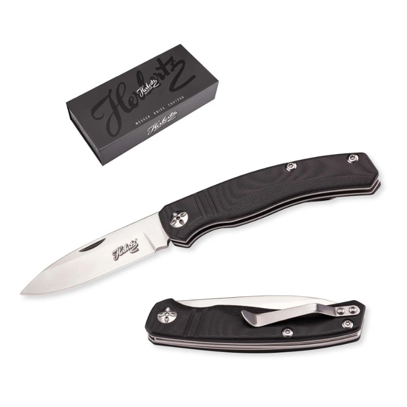 Taschenmesser mit 8 cm Edelstahlklinge und schwarzem G10-Griff