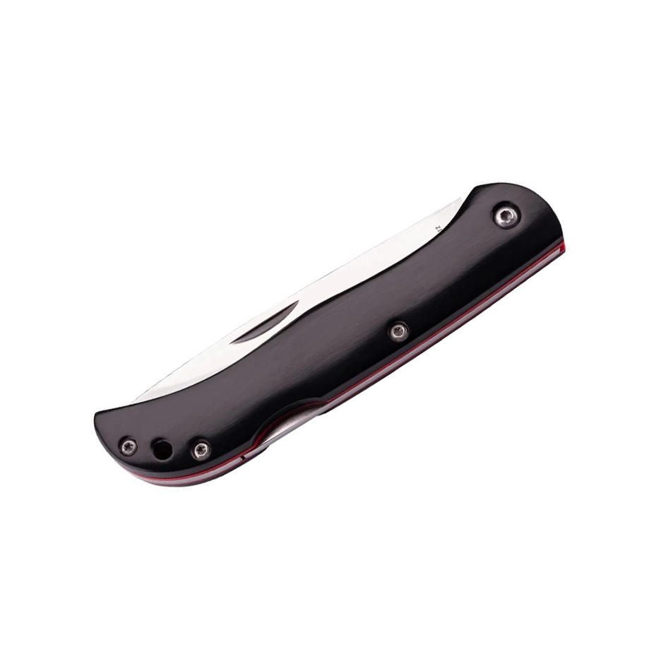 Pocket knife with 8.4 cm blade and black pressed wood handle with backlock