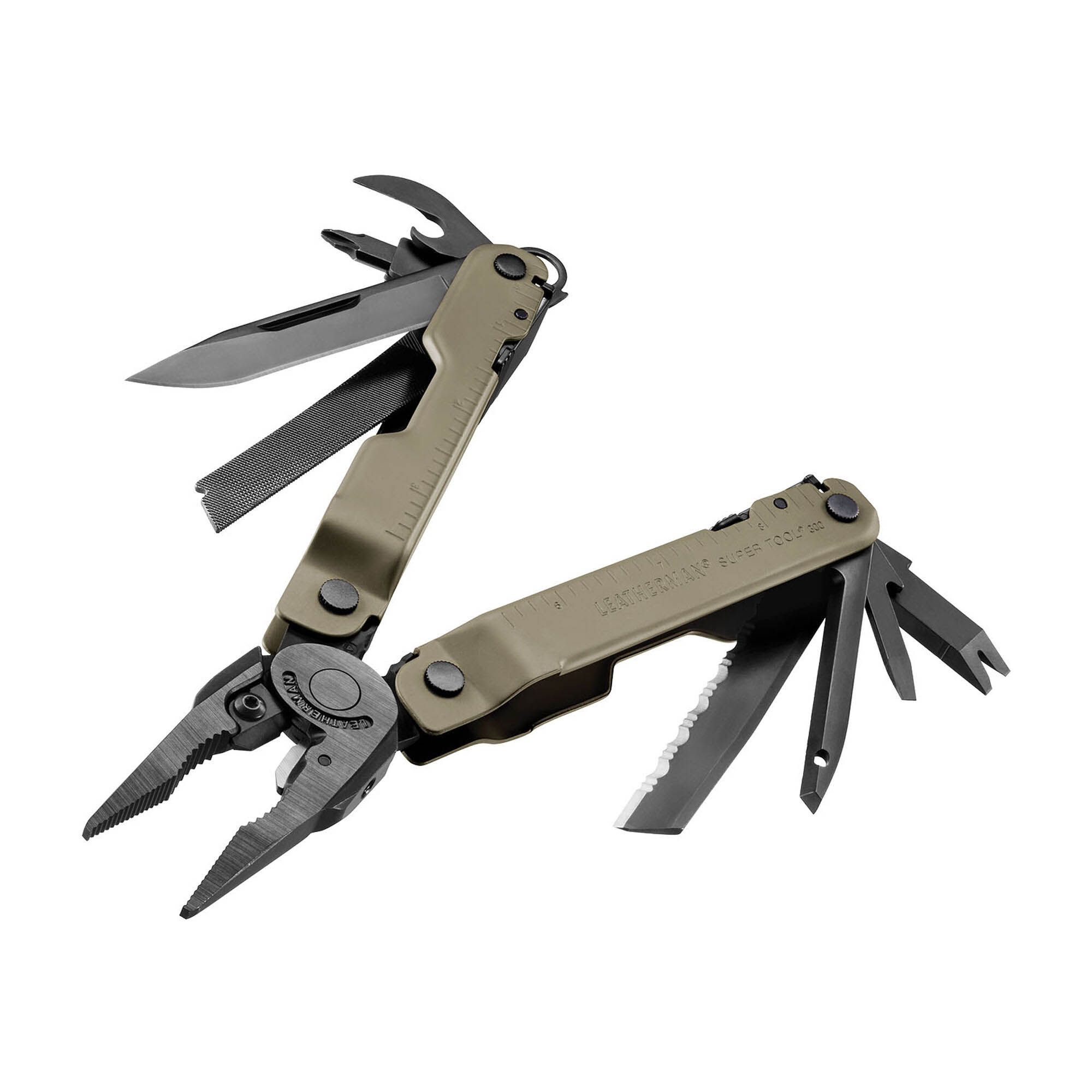 Multiherramienta Leatherman Super Tool 300M negra y marrón con 18 usos y funda molle negro