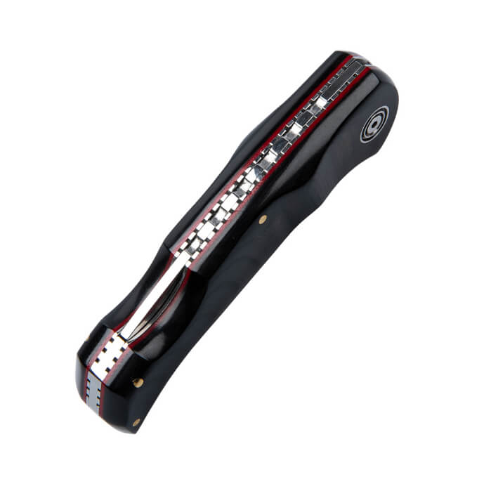 Navaja de colección Muela Navalia damasco con mango de micarta negra 3D