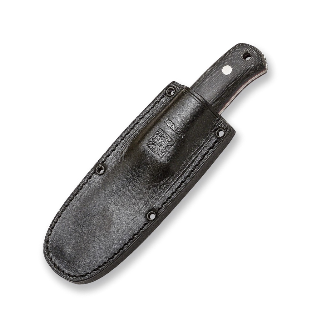 Joker Erizo TS2 con mango de micarta canvas negra. Funda de cuero incluida. 