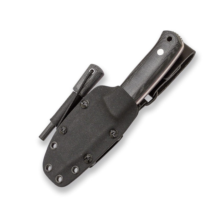 Joker Erizo TS2 con mango de micarta canvas negra. Funda de kydex con pedernal incluida.