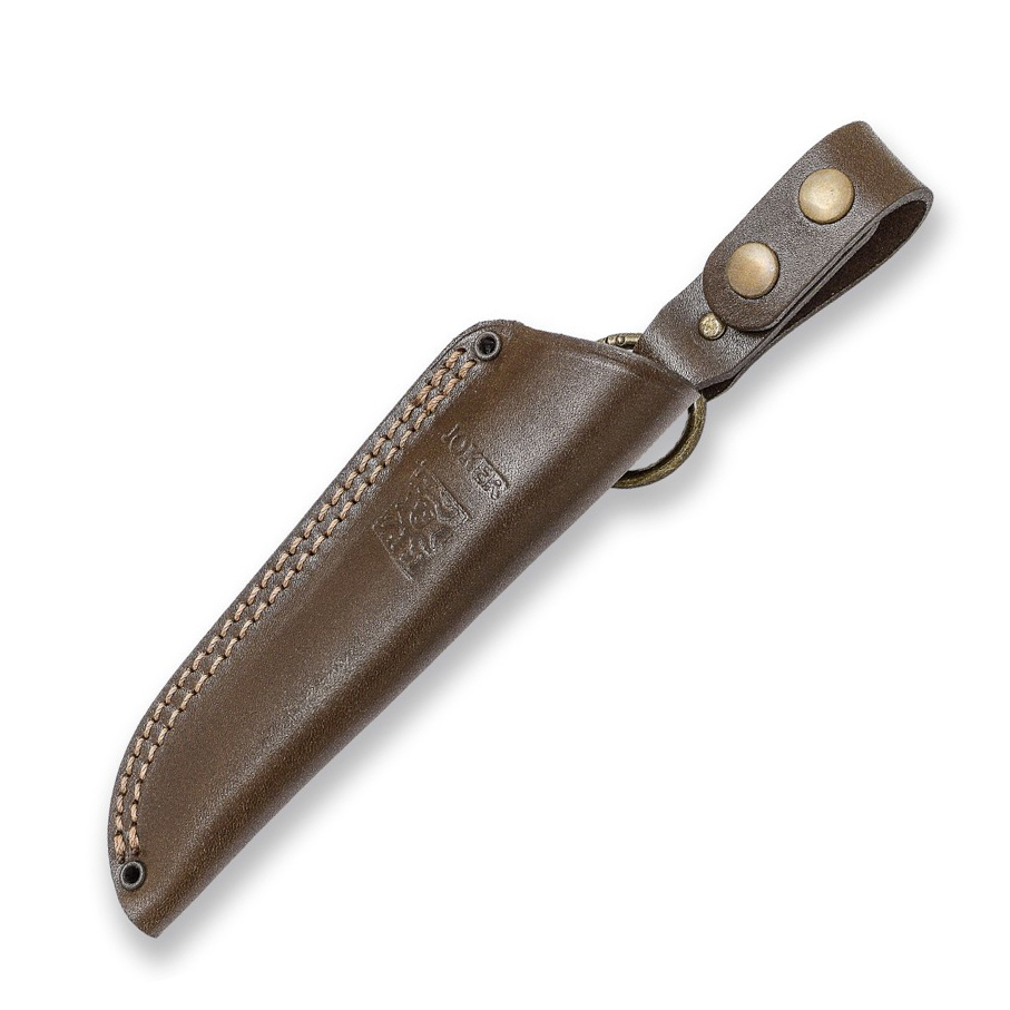 Cuchillo Joker Ranger con mango de madera de abedul rizado. Incluye funda de vaquetilla.