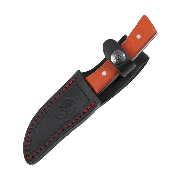 Cuchillo Muela BWE-8.O con hoja satinada de 8 cm y mango de micarta naranja