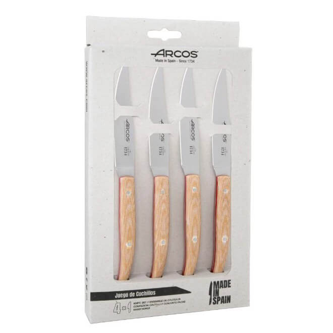 Set 4 cuchillos chuleteros Arcos Origin micarta marrón con filo l...