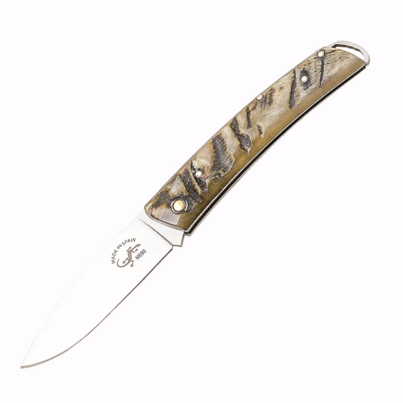 Canivete com cabo em chifre de carneiro e lâmina Böhler N690 de 6...