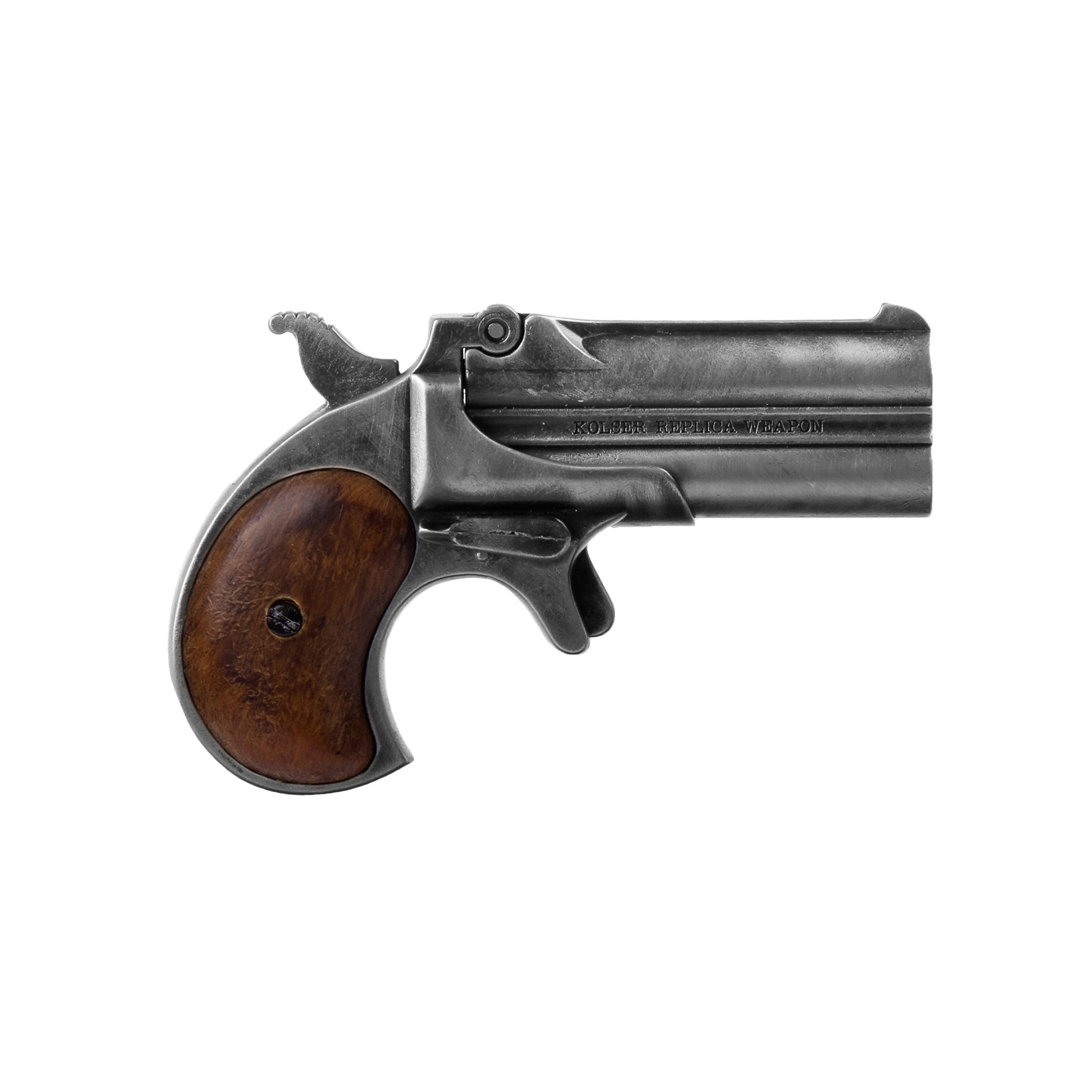 Réplica da Double Derringer Mod.95 em madeira e metal preto antiq...