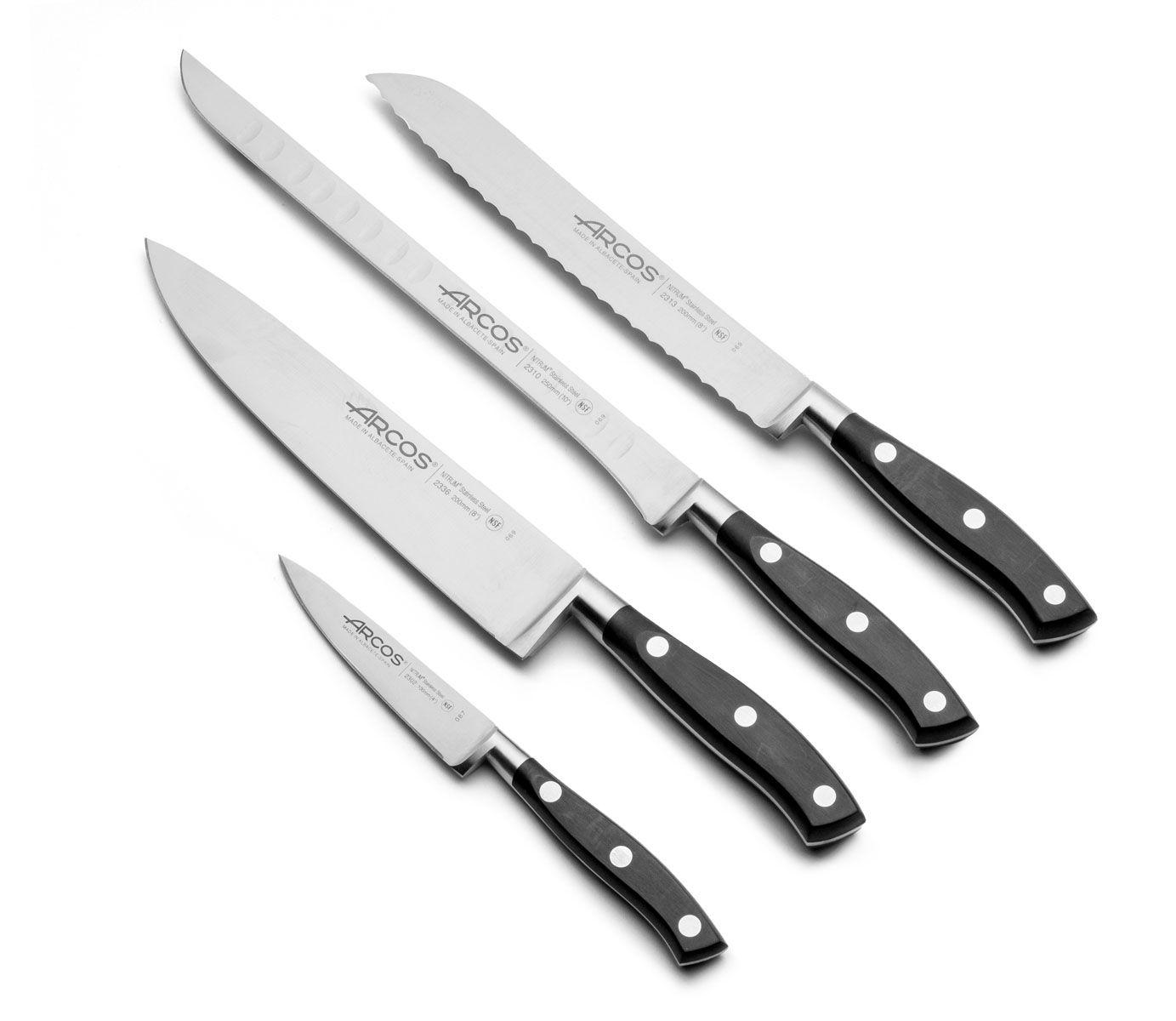 Juego de cocina Arcos Riviera Negra con 4 cuchillos y tijeras