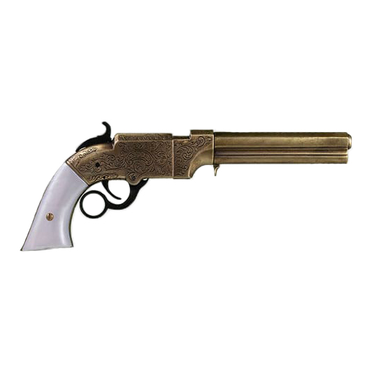 Replica pistola Volcanic 1854 con finitura in ottone e madreperla