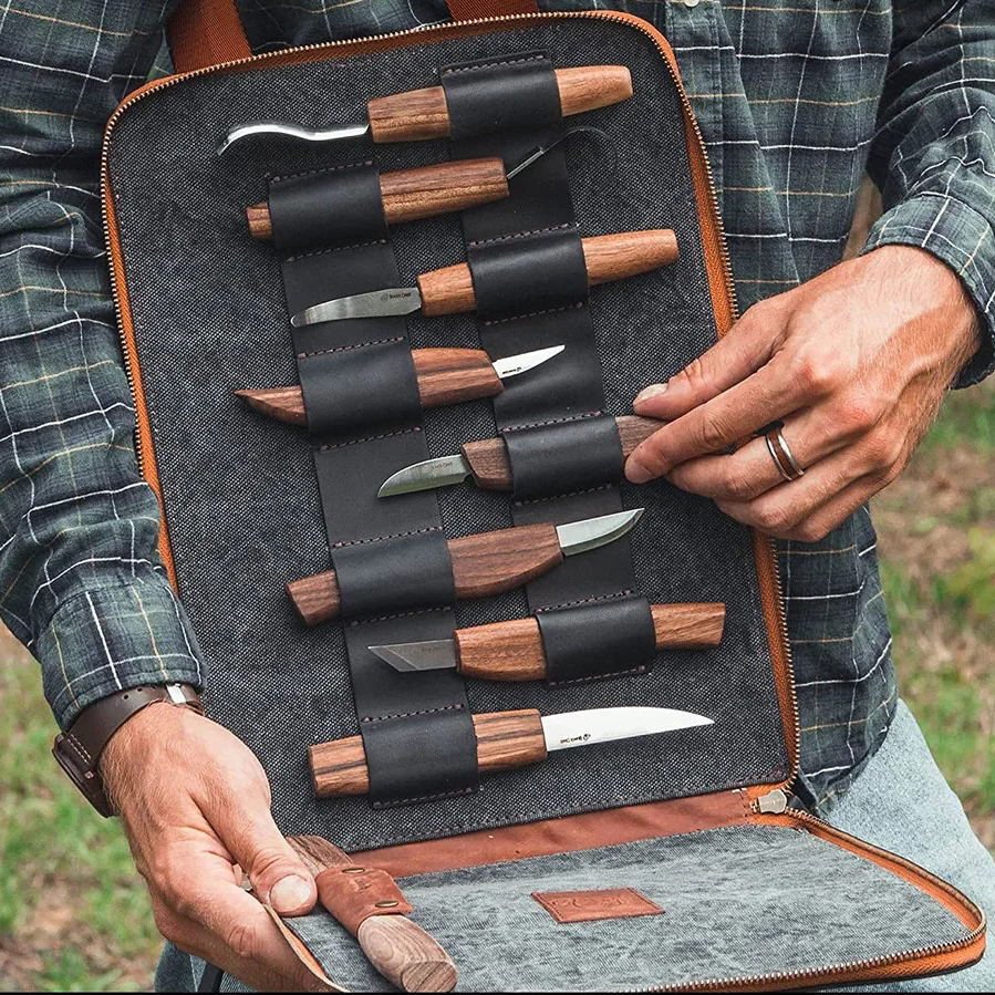 Estuche grande de lujo para tallar madera con mangos de nogal