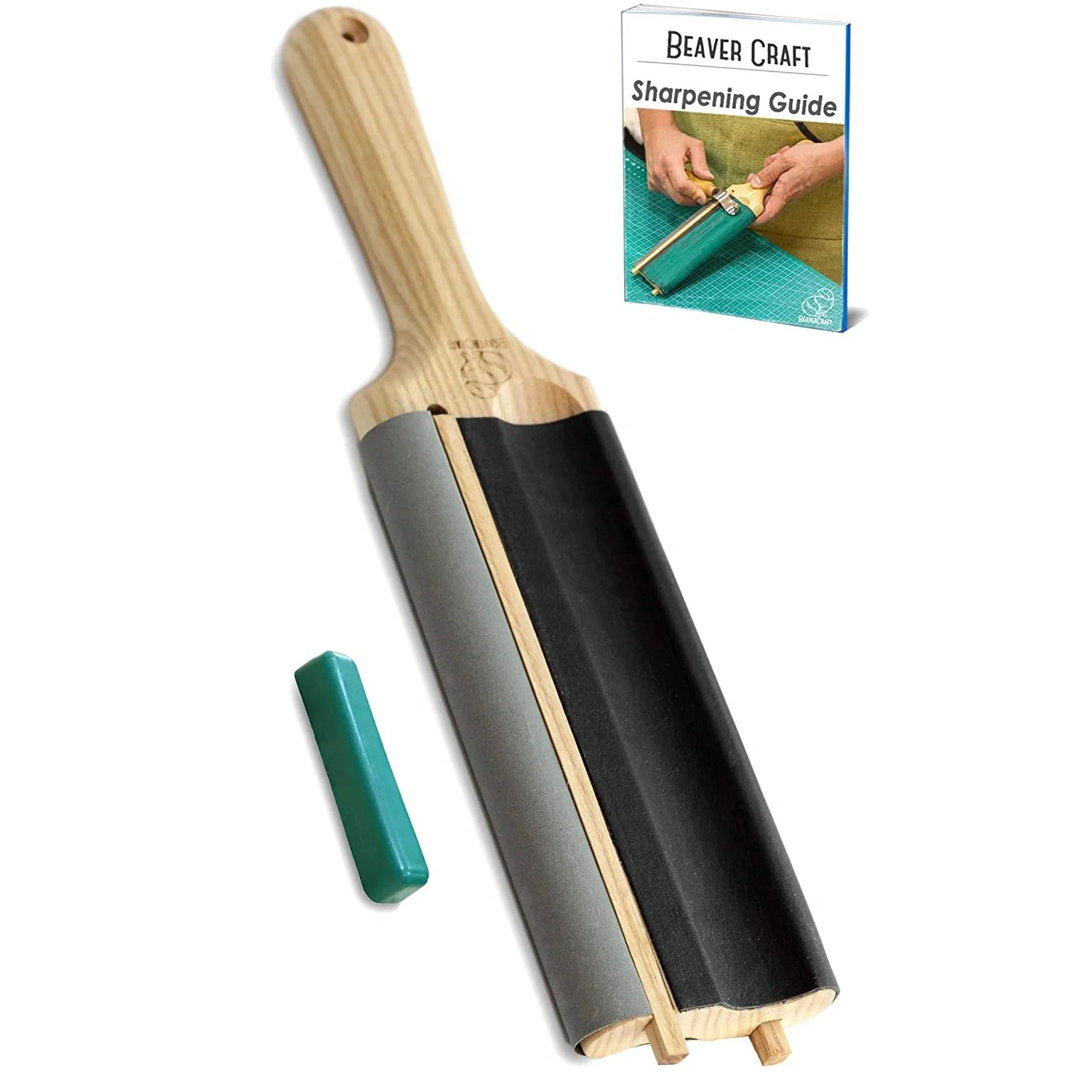 Pala de cuero de doble cara para cuchillos de gancho y gubias.